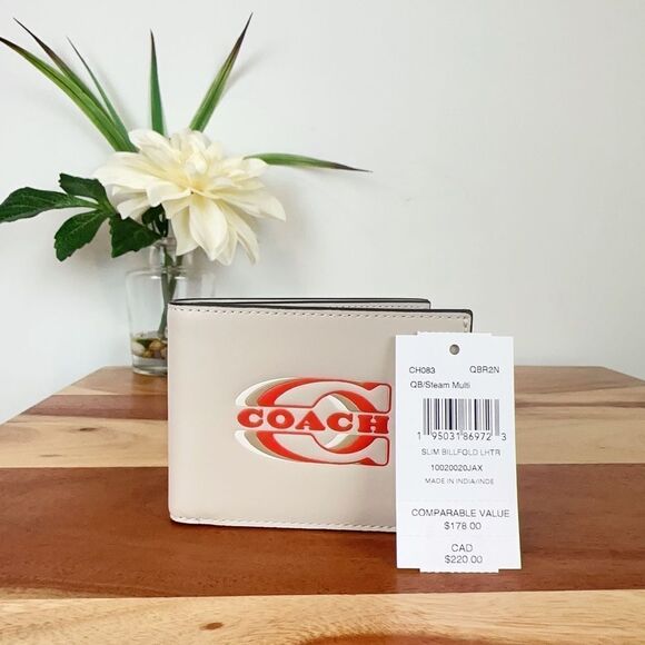NWT Coach Slim Billfold Wallet With Coach Stamp - Picture 2 of 5